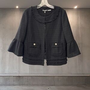 NWT Karl Lagerfeld Paris Black Textured Woven Jacket Fringe Size 8